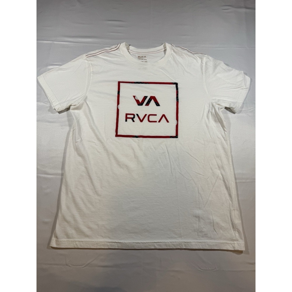 RVCA T Shirt Mens L White Paisley VA Box Logo Graphic Cotton Short Sleeve